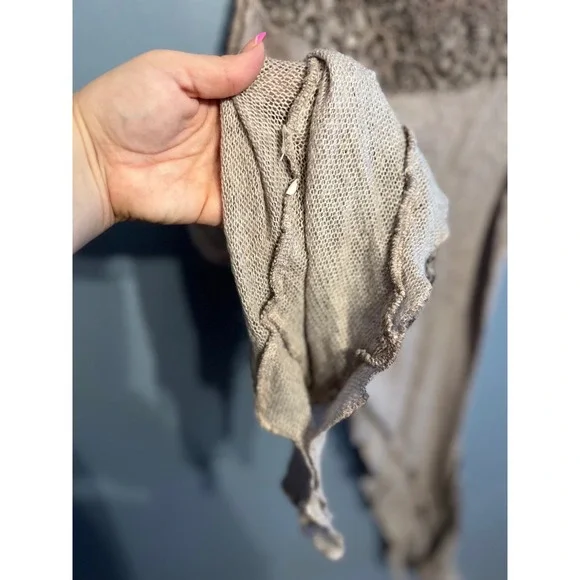 Fantazia Light Brown Asymmetrical Tank Top Crochet Boho Whimsical Festival SZ LG - Picture 8 of 8